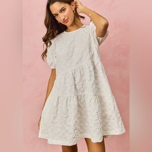 Floral Jacquard Diagonal Tiered Short Mini Dress